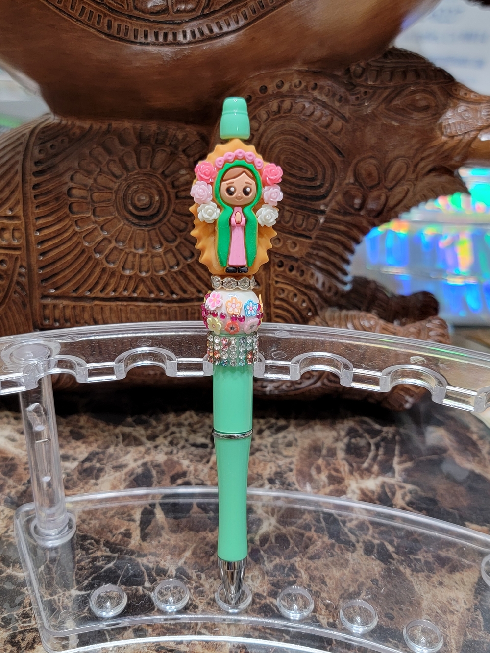 Mint Green Decorative Pen with Floral Figure
